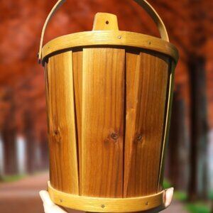 VTG hand crafted artist signed wood half bucket with handle primitive farmhouse